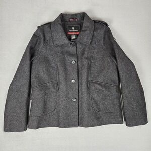 VICTORINOX Jacket Mens Large Gray Wool Pea Coat Swiss Army Button Up‎ Pockets